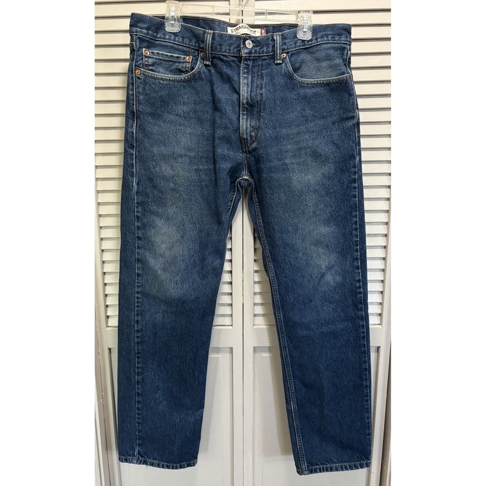 Levis 505 Zip Logo Straight Leg Size 36x32 Mid Rise Cotton Med Wash Cotton